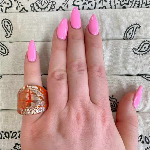 Handmade Jewelry - Orange Gold Crackle Art to Wear Glass Blown Multi-Color Statement Cocktail Ring